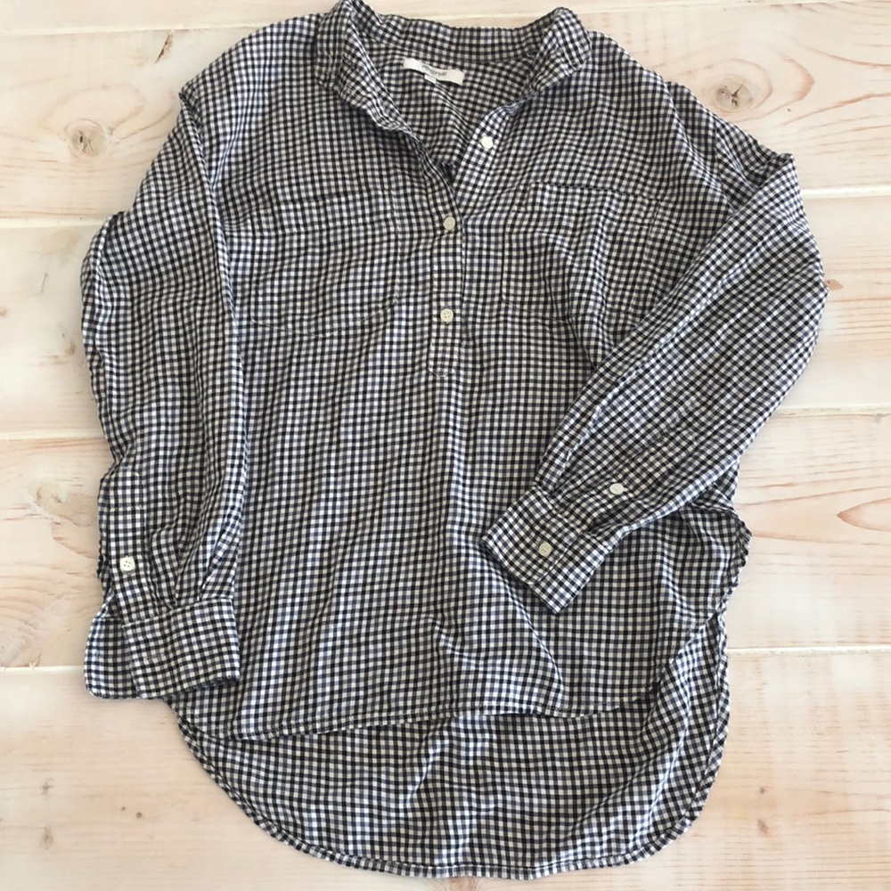 Madewell high-low hem checkered/plaid button down shirt